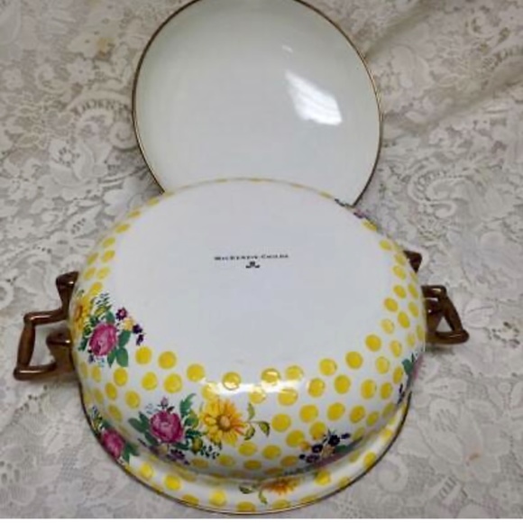 MacKenzie Childs Buttercup 4pc Enamel Cookware -5qts Covered Pot and Skillet - Picture 5 of 9